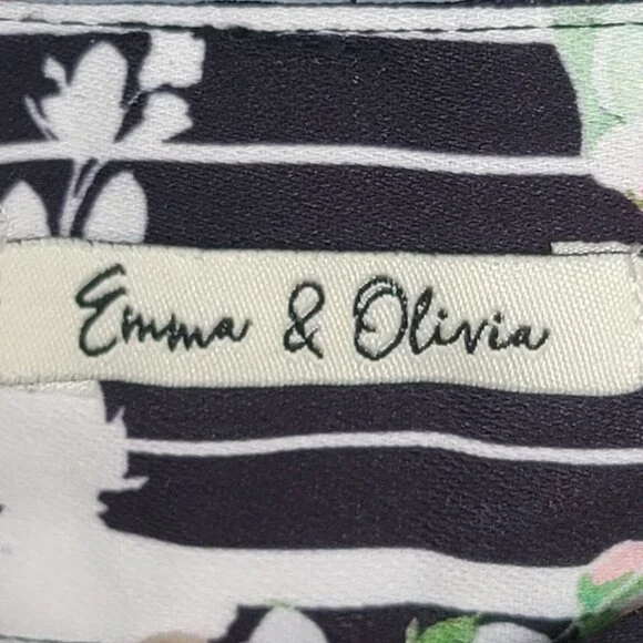 Emma & Olivia Multicolor Floral Print Striped Wide-Leg Cropped Pants. Size 8 - Picture 3 of 5